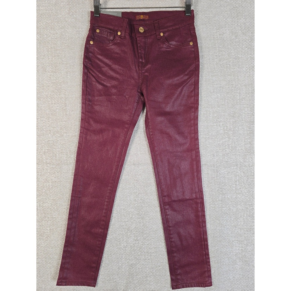7 For All Mankind Girls Burgundy Coated Metallic The‎ Skinny Legging Jeans Sz 12